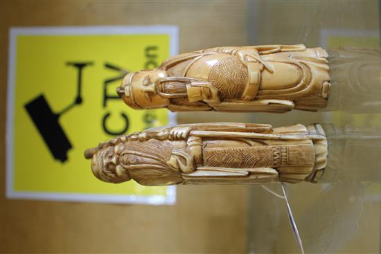 Two Chinese boars tusk figures of immortals, early 20th century, 10.5cm and 13cm(-)